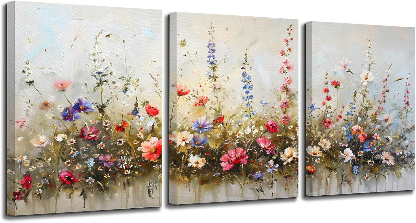 SERIMINO 3 Piece Lotus Flower Canvas Wall Art for Living Room, Blue Floral Picture Wall Decor for Dining Room Bedroom, Art Print Painting for Home Decorations 12"X16"