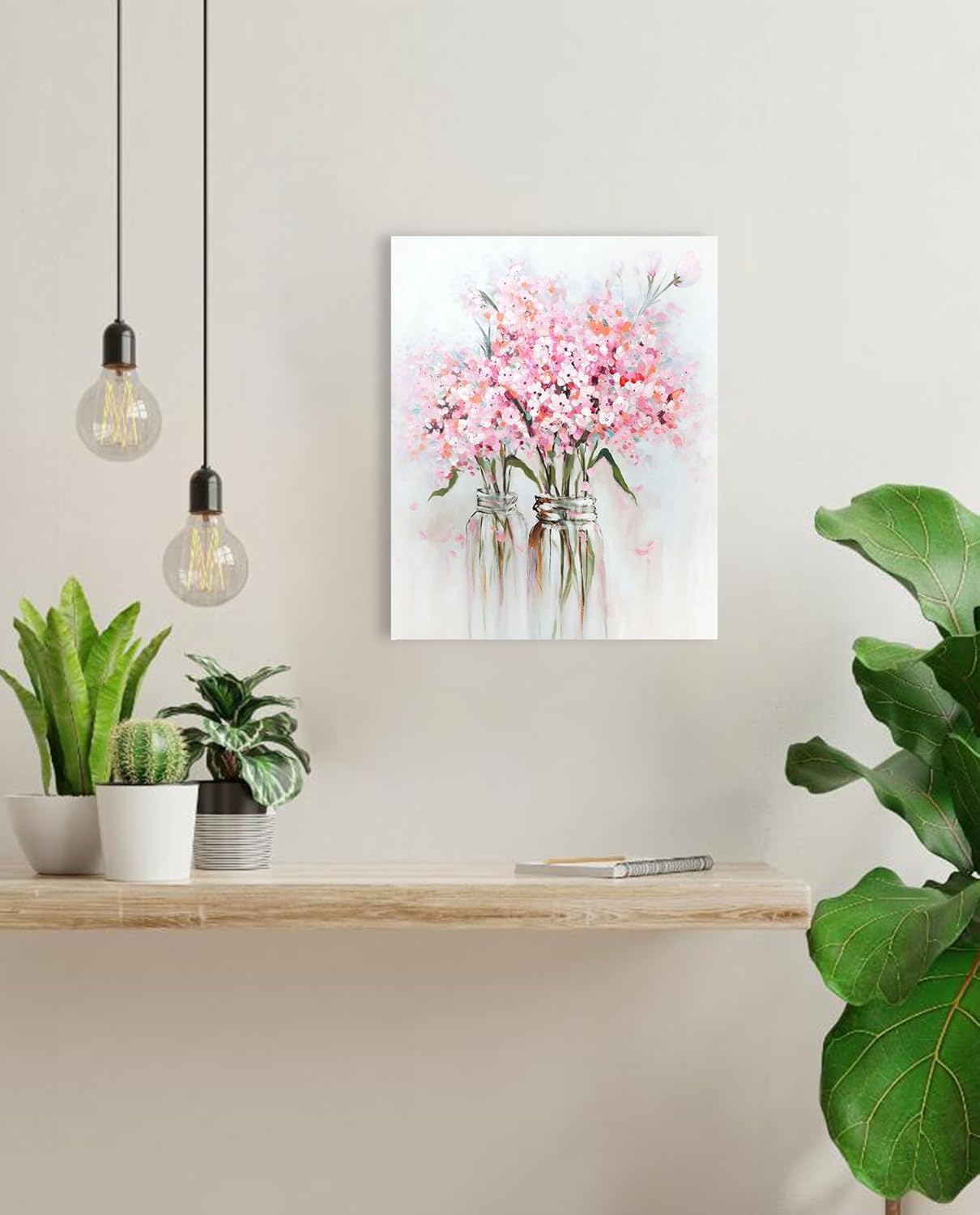 YPY Pink Flowers Canvas Wall Art: Abstract Bouquet in Vase Artwork Prints for Teen Girl Bedroom Pink Floral Picture Poster Bathroom Decor 12" x 15"