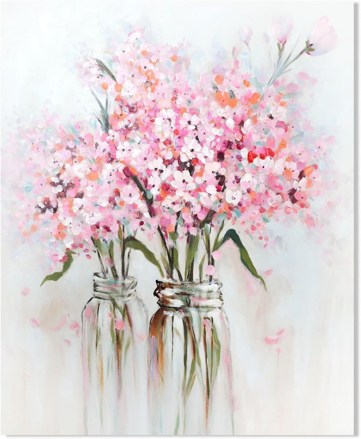 YPY Pink Flowers Canvas Wall Art: Abstract Bouquet in Vase Artwork Prints for Teen Girl Bedroom Pink Floral Picture Poster Bathroom Decor 12" x 15"