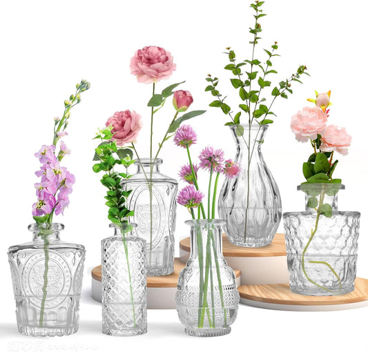 Mini Glass Bud Vases - Set of 6 Small Vases for Flowers, Perfect for Centerpieces,Flower Vases for Centerpieces.