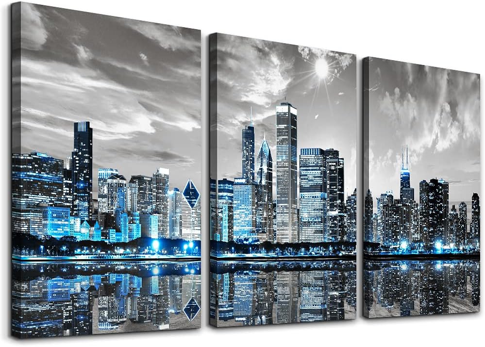 SERIMINO 3 Piece Lotus Flower Canvas Wall Art for Living Room, Blue Floral Picture Wall Decor for Dining Room Bedroom, Art Print Painting for Home Decorations 12"X16"