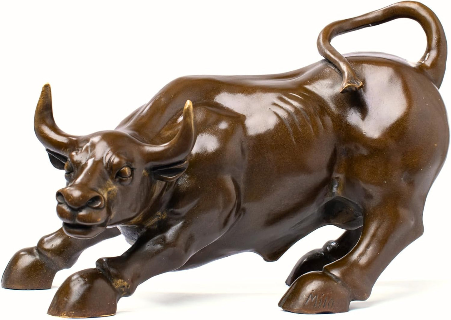 Wall Street Bull Bronze Sculpture - 11" Charging Bull Statue | Heavy Solid Bronze Home Decor and Office Ornament | Brass Cow/Ox Figure