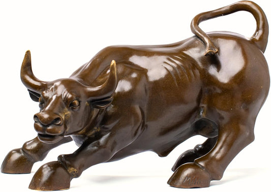 Wall Street Bull Bronze Sculpture - 11" Charging Bull Statue | Heavy Solid Bronze Home Decor and Office Ornament | Brass Cow/Ox Figure