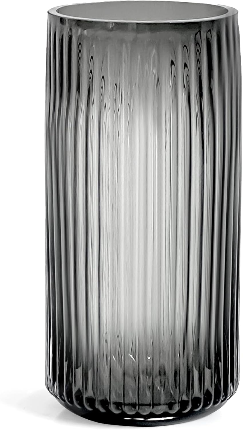 Muyan 7.5" Flower Vase for Decor Ribbed Glass Vase Modern for Centerpieces Desktop Home Office Dining Living Room Wedding (Green)