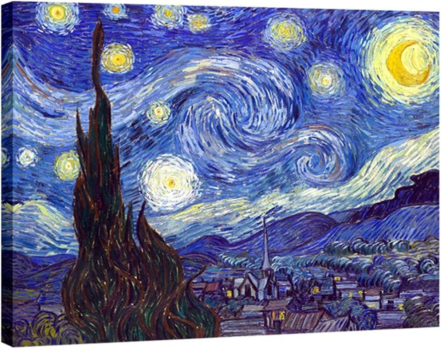 Wieco Art Starry Night Canvas Print of Van Gogh Oil Paintings Reproduction Modern Canvas Print Artwork Abstract Landscape Pictures Printed on Canvas Wall Art for Home Office Decorations