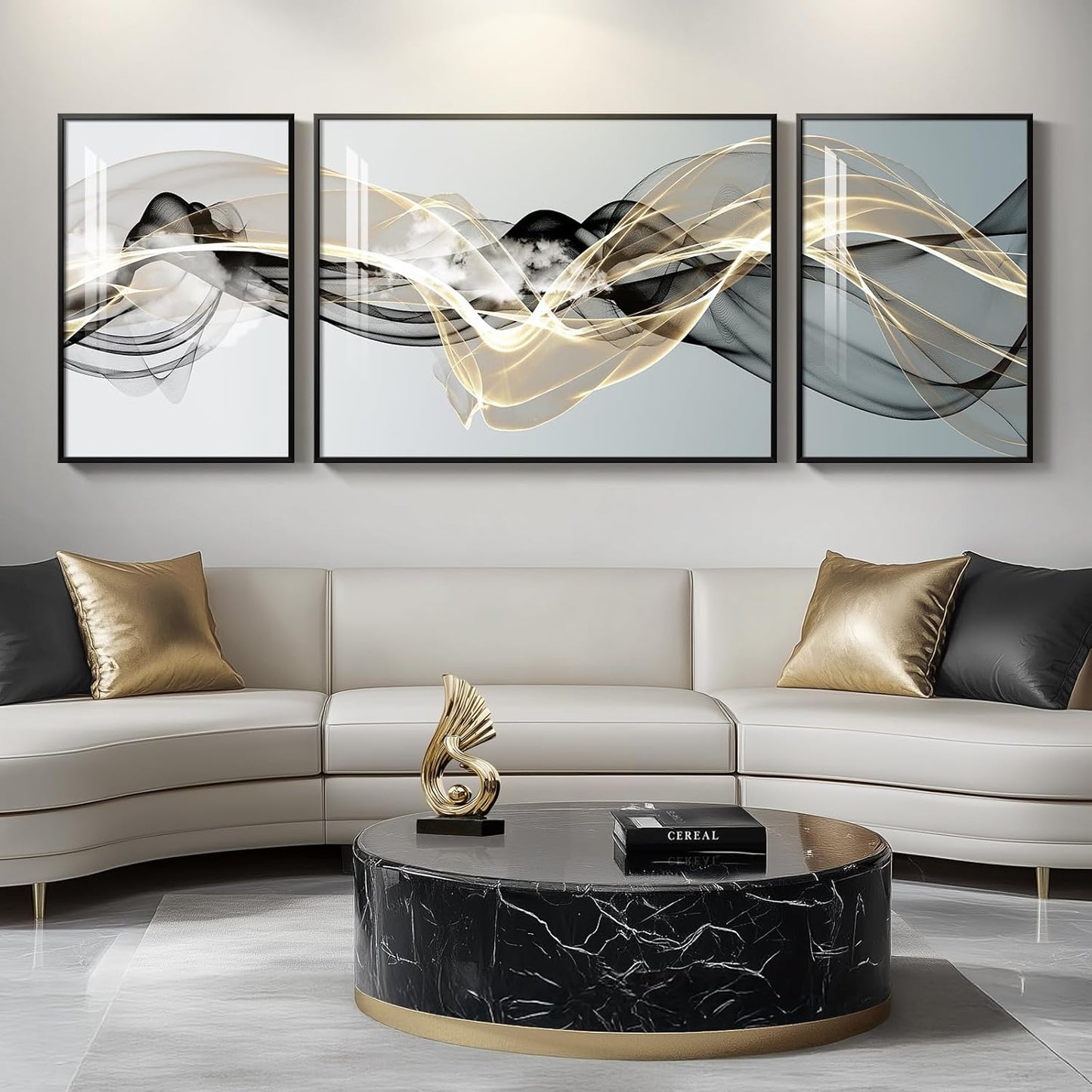 Cuspin Modern Luxury Large Wall Art Set of 3 Bright Style Abstract Paintings, Glossy Art Prints for Living Room, Hallway, Dining Room, Office