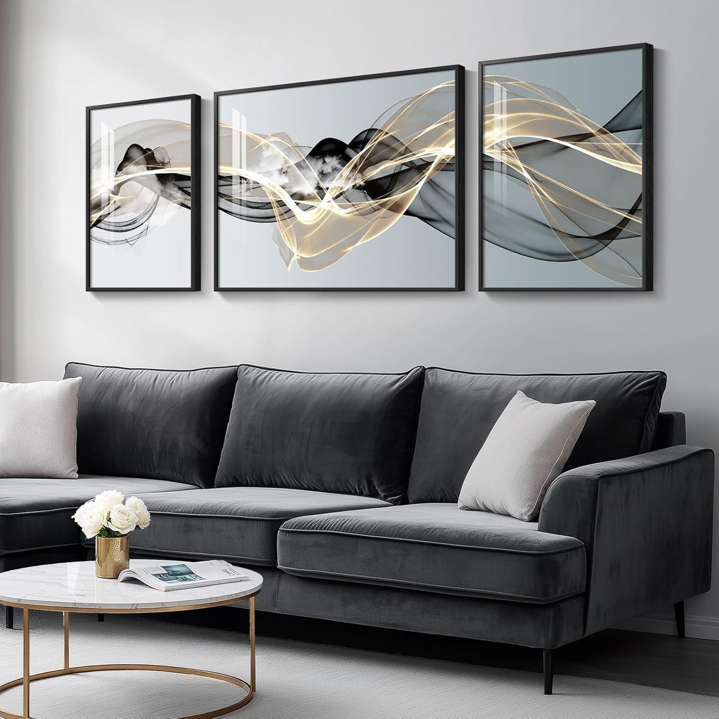 Cuspin Modern Luxury Large Wall Art Set of 3 Bright Style Abstract Paintings, Glossy Art Prints for Living Room, Hallway, Dining Room, Office