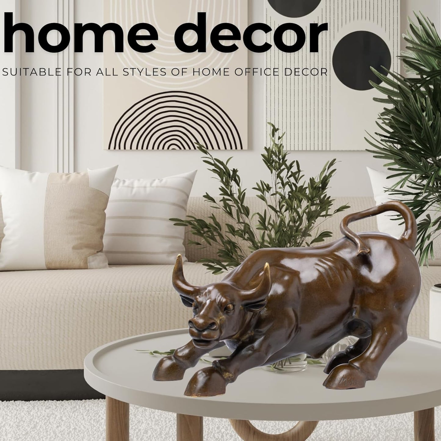 Wall Street Bull Bronze Sculpture - 11" Charging Bull Statue | Heavy Solid Bronze Home Decor and Office Ornament | Brass Cow/Ox Figure