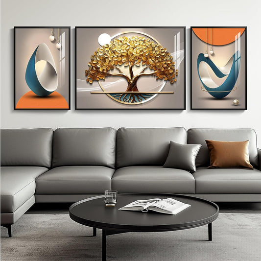 Cuspin Modern Luxury Large Wall Art Set of 3 Bright Style Abstract Paintings, Glossy Art Prints for Living Room, Hallway, Dining Room, Office
