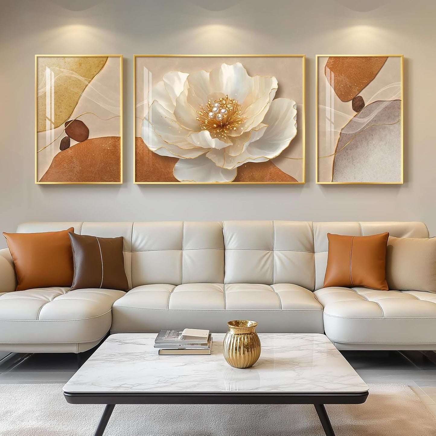 Cuspin Modern Luxury Large Wall Art Set of 3 Bright Style Abstract Paintings, Glossy Art Prints for Living Room, Hallway, Dining Room, Office