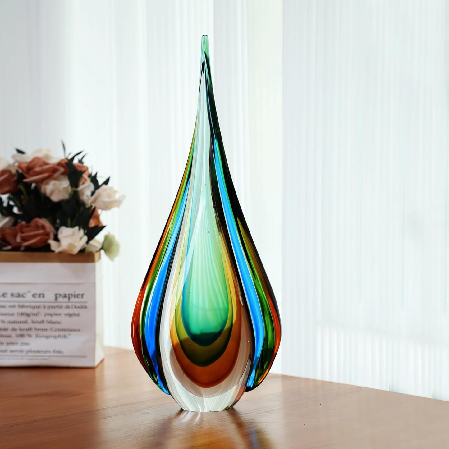 YAOYUAN Handmade Murano Glass Sculpture for Home Decor,18.11in Height (Sculpture Extra Large)
