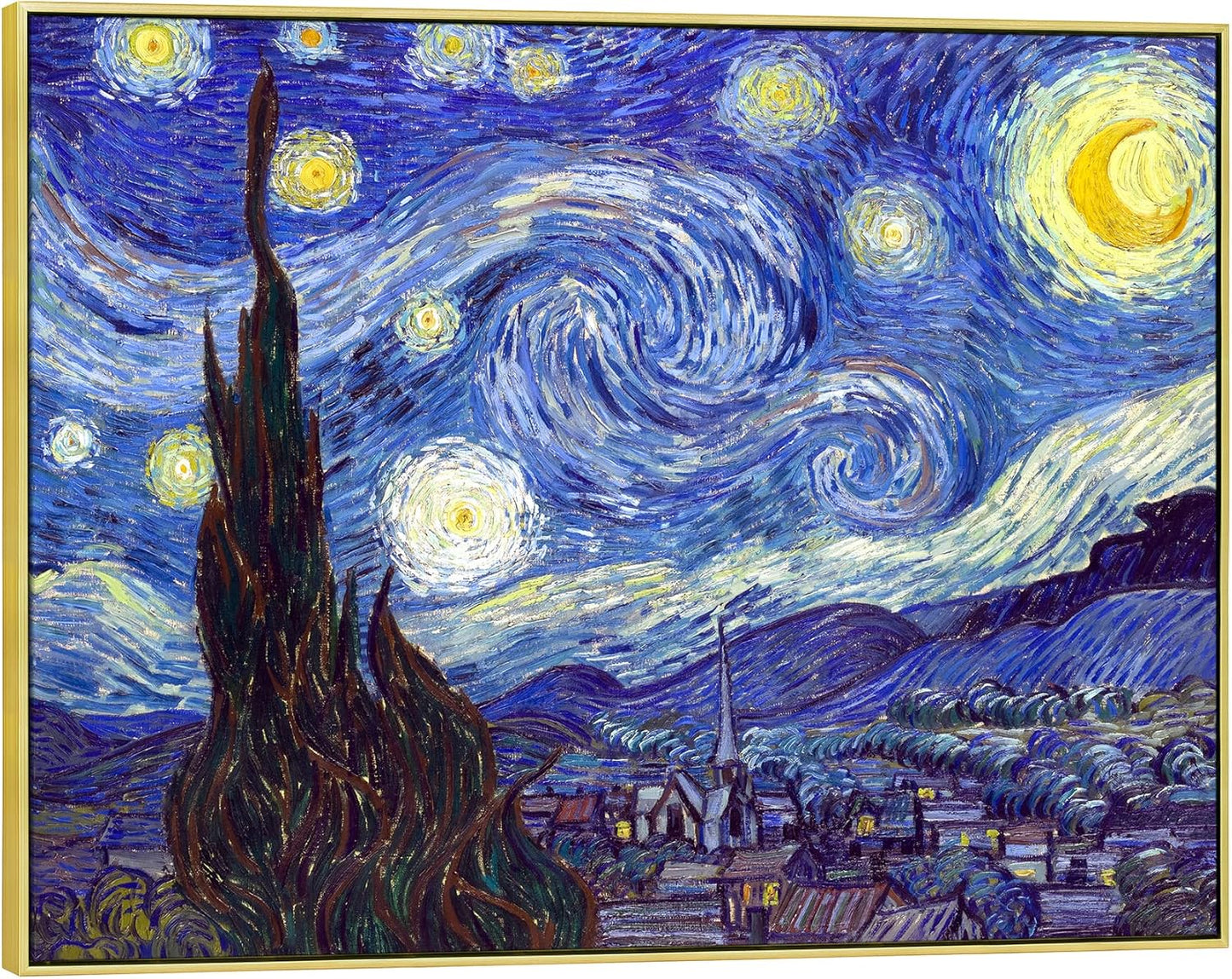 Wieco Art Starry Night Canvas Print of Van Gogh Oil Paintings Reproduction Modern Canvas Print Artwork Abstract Landscape Pictures Printed on Canvas Wall Art for Home Office Decorations